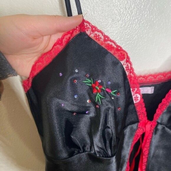 Vintage Victoria’s Secret Y2k 2000s Black Slip Dress Lingerie Embroidered floral - Picture 10 of 10